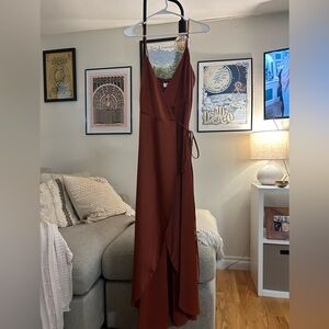 Showpo Copper Satin Wrap Dress Size 8